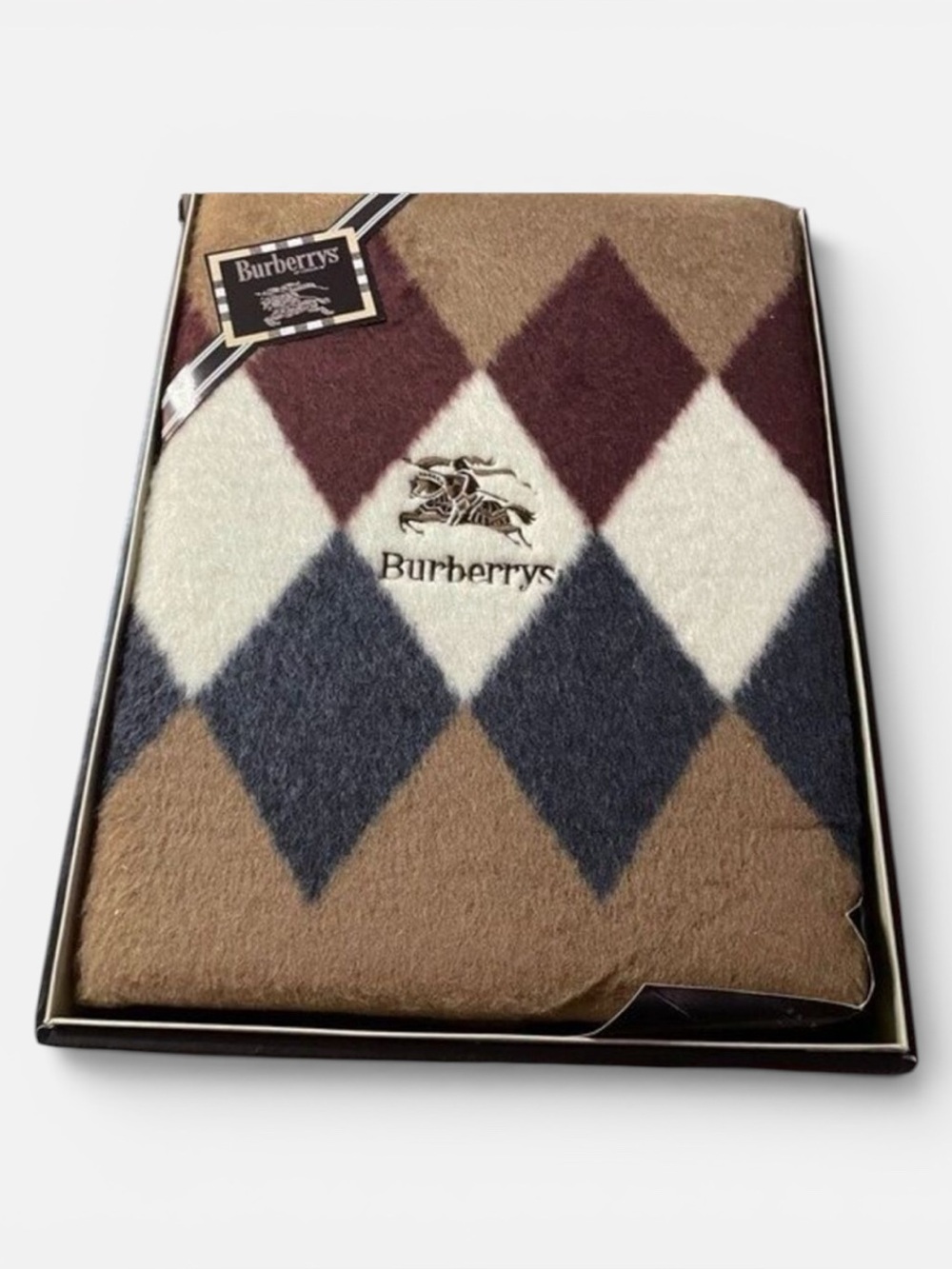 Vintage Burberrys of London Pure Wool Argyle Blanket Nishikawa Japan NIB